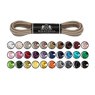 Abbildung von Mount Swiss Luxury Schuhbänder I Wasserabweisende und reißfeste Schnürsenkel rund ø 2 3 mm aus feiner Baumwolle/gewachst Farbe: Olive, Länge: 110 cm