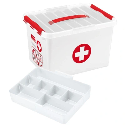 Abbildung von SUNWARE Q Line Erste Hilfe Box + 1 Einsatz 22 Liter 40x30x26cm weiß/transparent/rot