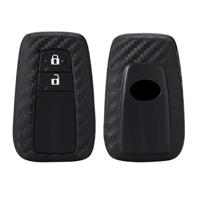 Abbildung von Happyit Autoschlüssel Fall Abdeckung Kohlefaser Muster Weiches Silikon für Toyota CHR C HR Camry Prius Prado 2 Tasten Keyless Fernbedienung