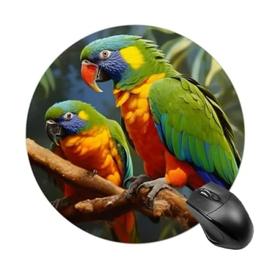Abbildung von Mauspad mit Vogelmotiv und Papageienmalerei, rund, wasserdicht, Gaming Mauspads rutschfester Gummiunterseite, waschbare Mauspads, personalisiertes für Schreibtischunterlage, 20 cm