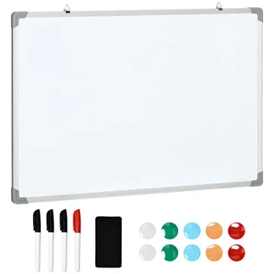 Abbildung von HOMCOM Magnettafel Weißtafel mit 4 Markern 1 Radiergummi 10 Magnet, (Wandtafel, tlg., Whiteboard), Weiß 90 x 1,8 60 cm