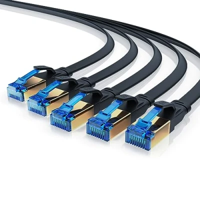 Abbildung von CSL 5 x 1m Cat 8.1 Netzwerkkabel Flach 40 Gbits, LAN Kabel Patchkabel, 8 Gigabit RJ45 Ethernet Cable, 40000 Mbits Glasfaser Geschwindigkeit, Flachbandkabel, Verlegekabel, 6 7