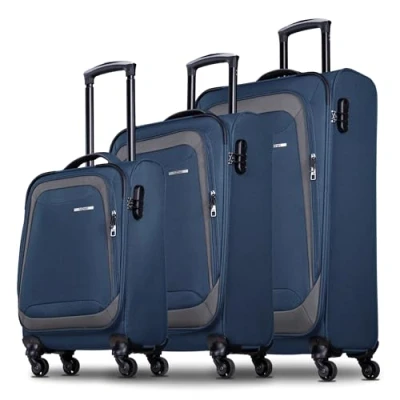 Abbildung von NOWI Korfu 360 Drehbarer Koffer Arretierbares Gestänge, 2 Vortaschen, Zahlenschloss, Geschäumte Front, 4 Rollen (blau, Set)