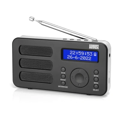 Abbildung von Tragbares Radio mit DAB+/DAB/FM August MB225 RDS 40 Presets Radiowecker Stereo/Mono Digitalradio Sleeptimer Doppelalarm Snooze und wiederaufladbare Batterie Audioanschluss einfach für Senioren