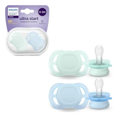 Abbildung von Philips Avent Ultra Start Schnuller, 0 2 Monate, Stück, Blau/Grün, SCF075/02,