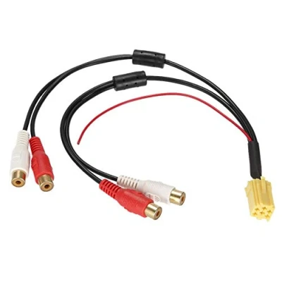 Abbildung von Qiilu Mini ISO auf Cinch, Car Audio Aux Kabel, Beliebte 6 Pin Adapter Line Out 4 Chinch Kabel RCA Stecker für vorverstärkte Lautsprecher Gehäuse Auto zurück