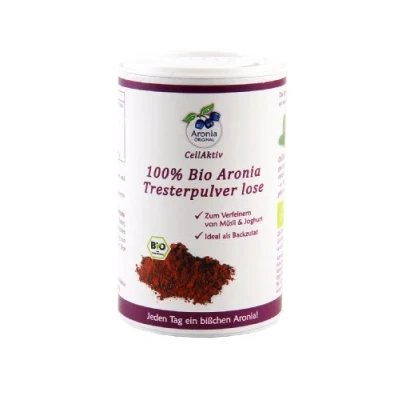 Abbildung von Aronia ORIGINAL 100% Bio Pulver Demeter 100 g Aus Trester von Schale, Kernen und Fruchtfleisch der Beere Vegan, ohne Konservierungsstoffe, Zuckerzusatz (lt. Gesetz)
