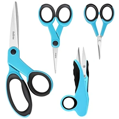 Abbildung von Asdirne Stoffschere, Schneiderschere, Scherenset mit Scharfer Edelstahlklinge und Weichen Griffen, Einschließlich Nähschere, Bastelschere, Fadenscharfschützen Stickschere, 4PCs, Blau/Schwarz