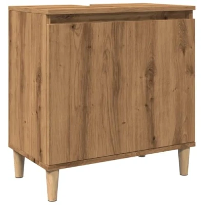 Abbildung von vidaXL Artisan Badezimmerunterschrank aus Eichenholz, moderner Waschbeckenschrank mit Metallfüßen, 58 x 33 60 cm