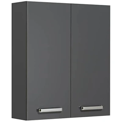 Abbildung von Pelipal Badezimmer Hängeschrank Quickset 311 in Anthrazit Glanz, 60 cm breit Bad Wandschrank mit 2 Türen und Einlegeböden