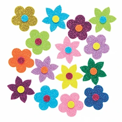 Abbildung von Baker Ross AX881 Glitzernde Blumen Aufkleber 120 Stück, Vorteilspackung für Kinder mit Filzaufklebern zum Basteln