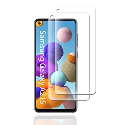 Abbildung von UNO&#039; Displayschutzfolie aus gehärtetem Glas, Handy Panzerglas, kompatibel mit Samsung Galaxy A21s, ultradünn, blasenfrei, 9H, kratzfest, 2 Stück