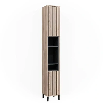 Abbildung von Vicco Badschrank Aquis, Sonoma/Anthrazit, 30 x 190 cm mit Türen, und offenen Fächern