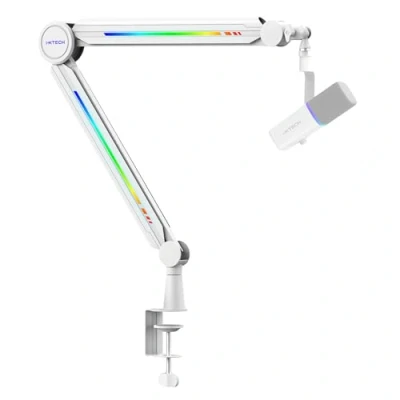 Abbildung von IXTECH RGB Mic Boom Arm High Profile, Overhead Mikrofonständer Schreibtischhalterung, verstellbarer mit Tischhalterung, Mikrofonarm für Live Streaming, Gaming,