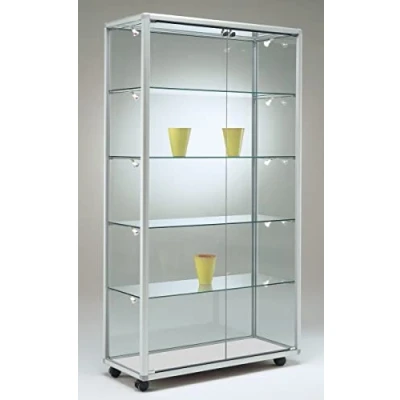 Abbildung von MHN Glasvitrine T 42,5 x B 79 H 184,5 cm breite Glas Standvitrine abschließbar Ausstellungs Vitrine LED Beleuchtung