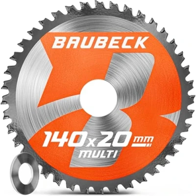 Abbildung von BAUBECK Sägeblatt 140x20 +12,75 Adapter 1.5mm Schnitt in Holz &amp; Alu, 42 Zähne kompatibel mit Akku Kreissägen von Bosch, Kreissägeblatt 135x20