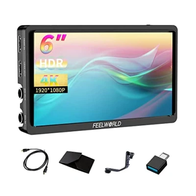 Abbildung von FEELWORLD FW568S 6 Zoll Full HD 1920x1080 IPS DSLR Kamera Feldmonitor mit Wellenform LUT Peak Video Fokus F970 Externe Stromversorgung und Installationskit 3G SDI 4K HDMI Eingang 8.4 V DC Ausgang