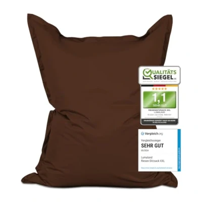 Abbildung von Lumaland Riesen Sitzsack XXL 140x180 cm Wasserfestes Indoor &amp; Outdoor Liegekissen mit über 3 Mio. anpassungsfähigen EPS Perlen Bean Bag waschbarem Bezug [Braun]