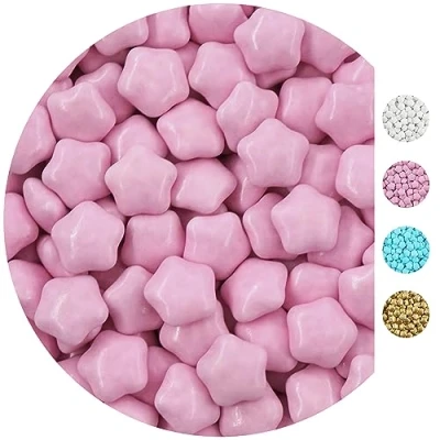 Abbildung von EinsSein 0,5kg Schokolinsen Sterne Schokosterne rosa glanz Schoko Schokodragees Gastgeschenke Weihnachten Taufe Babyparty Hochzeit Altervative für Hochzeitsmandeln perfekt Candy Bar