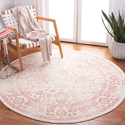 Abbildung von Safavieh Distressed Teppich für Wohnzimmer, Esszimmer, Schlafzimmer, Adirondack Collection, Kurzer Flor, Elfenbein und Rose, 91 x cm