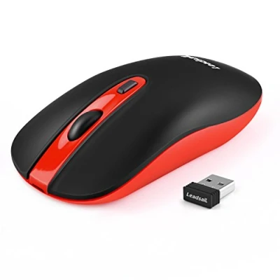 Abbildung von LeadsaiL, kabellose leise USB Computermaus für Laptop, wiederaufladbar, geräuschlose klick Mäuse, 2400DPI mit 5 einstellbaren Stufen Windows 7/8/10/XP/Vista/Mac/Macbook Air/Linux Rot