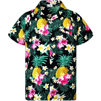 Abbildung von King Kameha Funky Hawaii Hemd, Herren, Kurzarm, Pineapple Flowers, Schwarz, XL