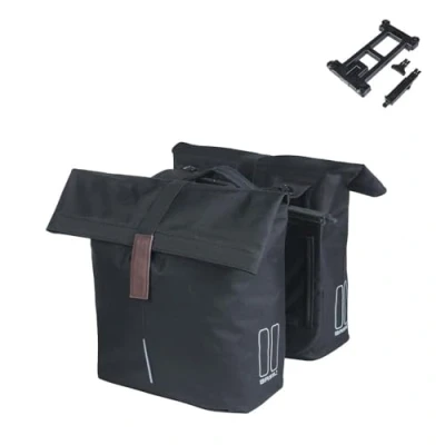 Abbildung von Basil City Doppeltasche MIK 28 32L, Schwarz, Wasserabweisend, Inkl. abschließbarer Adapterplatte, Perfekt für Pendeln und Freizeit
