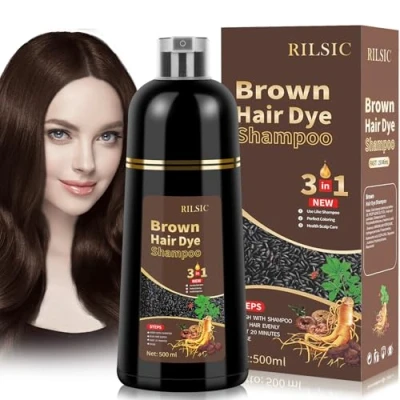 Abbildung von 500ML Haarfarbe Braun, Natürliche Braun Haarfärbeshampoo,Hair Dye Shampoo 3 IN 1 Gegen Graue Haare Instant Hair Color, Haarfärbung,Sofort Haarfarben für Männer Frauen