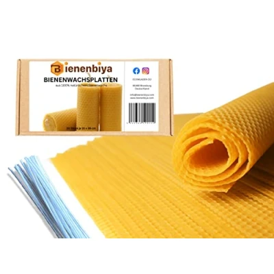 Abbildung von Bienenbiya Bienenwachskerze Reine Bienenwachsplatten (18 STK. 19,5x39,5cm) mit 20 Kerzendochte (ohne Zusatzstoffe für Kerzenherstellung und zum Basteln, 1 tlg., aus natürlichem Bienenwachs)
