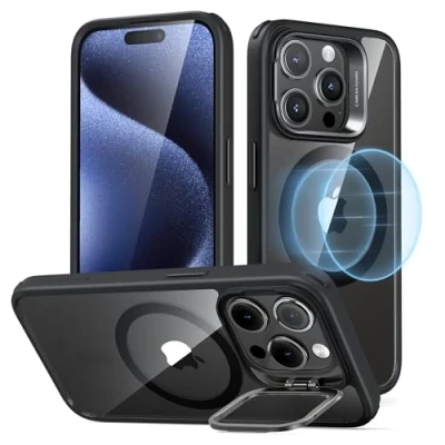 Abbildung von ESR für iPhone 15 Pro Hülle, kompatibel mit MagSafe, Militärnorm Schutzhülle, integrierter Versteck Ständer Handy Case, Kratzfeste Rückseite, Classic Serie, Klares Schwarz