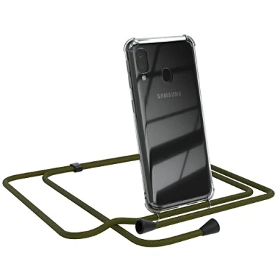 Abbildung von EAZY CASE Handykette kompatibel mit Samsung Galaxy A20e Handyhülle Umhängeband, Handykordel Schutzhülle, Silikonhülle, Hülle, Stylische Kette, Grün Clips Schwarz