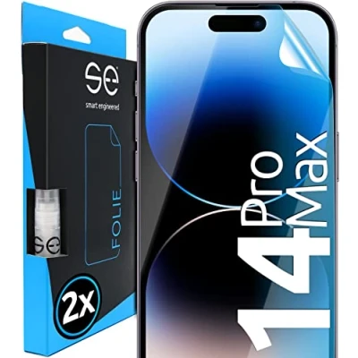 Abbildung von 2x Schutzfolie für iPhone 14 Pro Max aus Deutschland 100% Passgenau mit Installationshilfe, kompatibel Folie Schutz Glas Anti Kratzer 9H Härte HD Klar