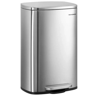 Abbildung von SONGMICS Mülleimer, Abfalleimer, 50 L, luftdicht, Küche, silbern,Weiß