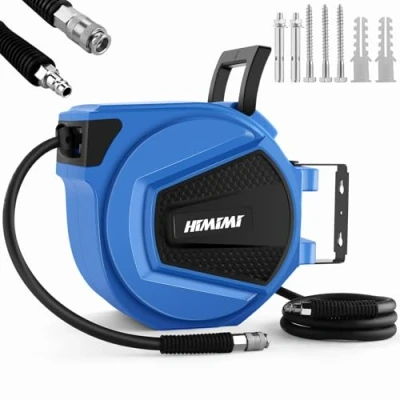 Abbildung von Automatik Druckluftschlauch Trommel 15 m + 1.5m, Schlauchaufroller Schlauchtrommel für Druckuft, Wand Aufroller, 20 bar Max, Φ9,5mm, 1/4 Zoll Anschluss, Automtischer Langsamer Einzug