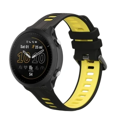 Abbildung von kwmobile Ersatzarmband kompatibel mit Garmin Forerunner 965/955 / 945/745 Armband Fitnesstracker Band aus Silikon in Schwarz Gelb