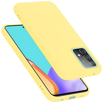 Abbildung von Cadorabo Hülle kompatibel mit Samsung Galaxy A52 (4G / 5G) A52s Handyhülle für Case aus flüssigem Silikon stoßfeste dünne TPU Schutzhülle Liquid GELB