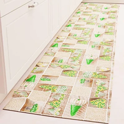 Abbildung von PETTI Artigiani Italiani Küchenteppich Küchenläufer rutschfest und waschbar 52 x 140 cm Design Lidia Grün 100% Made in Italy