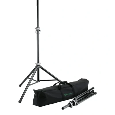 Abbildung von K&amp;M 21459 Boxenstative im Set mit Tragetasche Schwarz aus Aluminium bis 40 kg, bequemer Transport 2 Stück