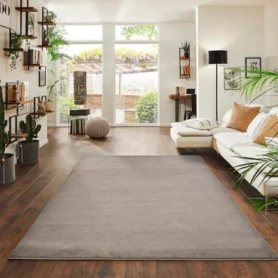Abbildung von Jimri Flauschiger Teppich Läufer Hochwertige Kurzflor für Zuhause, Büro, Küche, Eingang, Flur, Wohnzimmer Maschinenwaschbar Rutschfester Waschbar 80x150 cm Taupe