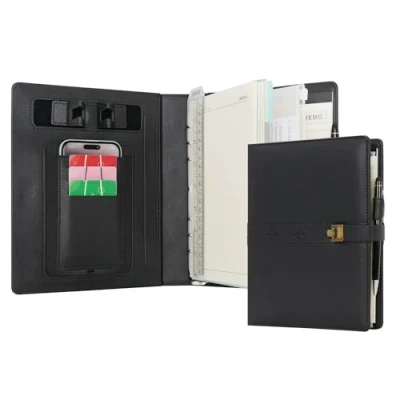 Abbildung von WASON A5 Tagebuch Liniertes Kompositions Notizbuch mit Stift, Nachfüllbarem Papier Herausnehmbares Klemmbrett Ringbuch Portfolio Notizblock für Schule Reisearbeit und Organizer (Schwarz)