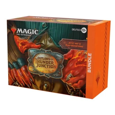 Abbildung von Magic: The Gathering Outlaws von Thunder Junction Bundle 9 Play Booster, 30 Länderkarten + exklusives Zubehör (deutsche Version)