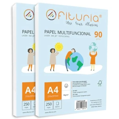 Abbildung von Packung mit 500 weißen DIN A4 Blättern, 90g Druckerpapier. Multifunktionales Kopierpapier für Schule und Büro. Ideal Laserdrucker, Tintenstrahldrucker oder Kopierer Ofituria