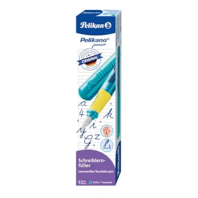 Abbildung von Pelikan Füller Pelikano Junior, Schreiblernfüller für Linkshänder, Türkis, Feder L, 824873