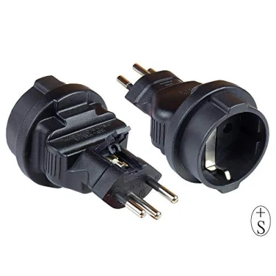 Abbildung von Good Connections Stromadapter Schweiz Netz Stecker (SEV1011, gerade) an Schutzkontakt Buchse Typ F, SEV Reiseadapter/Steckdosenadapter/Netzadapter SCHWARZ, PA 6002S