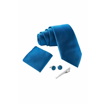Abbildung von Massi Morino Krawatte Royalblau mit Einstecktuch Set Herren inkl. Manschettenknöpfe, Krawattennadel und Geschenkbox Männer Krawattenset