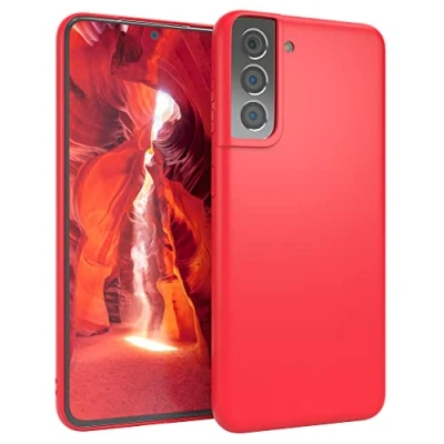 Abbildung von EAZY CASE Handyhülle Silikon mit Kameraschutz kompatibel Samsung Galaxy S21 5G in Rot, Ultra dünn, Slimcover, Silikonhülle, Hülle, Softcase, Backcover