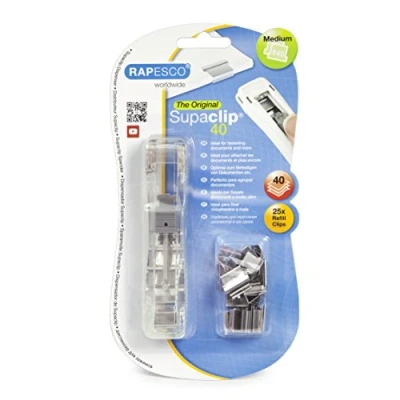 Abbildung von Rapesco RC4025SS Supaclip 40 durchsichtiger Spender und 25 Stück Edelstahlklammern