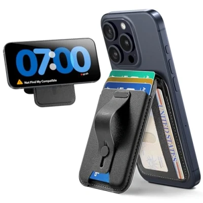 Abbildung von ESR für MagSafe Wallet, 5 Kartenhalter, iPhone Wallet mit verstellbarem Ständer, sichere Fingerschlaufe, 16/15/14/13/12, Nicht Mini, „Wo ist? kompatibel, Schwarz