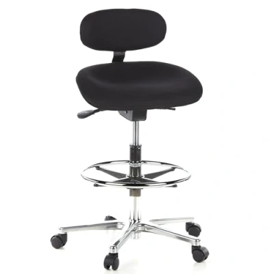 Abbildung von hjh OFFICE 608300 Arbeitsstuhl hoch Work MF Stoff Schwarz Stehhilfe Büro Drehhocker mit Lehne &amp; Rollen, höhenverstellbar
