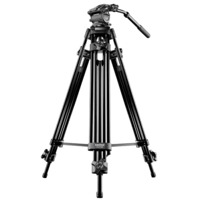 Abbildung von Mantona Dolomit 1300 Videostativ, 188 cm (inkl. Fluid Neiger mit Wasserwaage, Schnellwechselplatte, Schwenkgriff, Transporttasche) für DSLR und Videokamera, schwarz